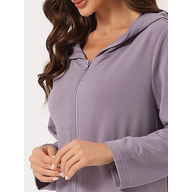 Womens Hoodie Zip Up Closure Pajama Nightshirt Long Sleeve Robe Loungewear