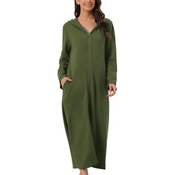 Womens Hoodie Zip Up Closure Pajama Nightshirt Long Sleeve Robe Loungewear
