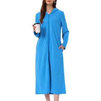 Womens Hoodie Zip Up Closure Pajama Nightshirt Long Sleeve Robe Loungewear