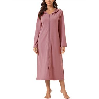 Womens Hoodie Zip Up Closure Pajama Nightshirt Long Sleeve Robe Loungewear