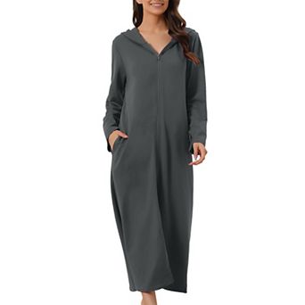 Womens Hoodie Zip Up Closure Pajama Nightshirt Long Sleeve Robe Loungewear