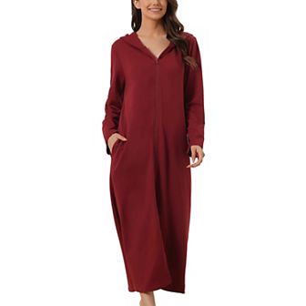 Womens Hoodie Zip Up Closure Pajama Nightshirt Long Sleeve Robe Loungewear