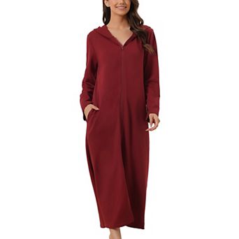 Womens Hoodie Zip Up Closure Pajama Nightshirt Long Sleeve Robe Loungewear
