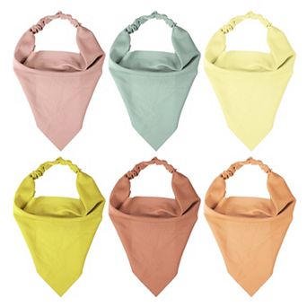 6 pc Hair Scarf Headband Coffee Orange Gray Pink Yellow Beige Triangle