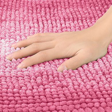 Contrasting Color Striped Non-Slip Plush Shaggy Bath Mat , 16" x 24"