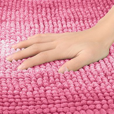 Contrasting Color Striped Non-slip Plush Shaggy Bath Mat , 16" X 24"