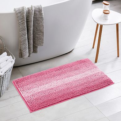 Contrasting Color Striped Non-Slip Plush Shaggy Bath Mat , 16" x 24"