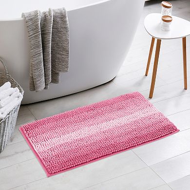 Contrasting Color Striped Non-slip Plush Shaggy Bath Mat , 16" X 24"