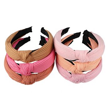 6 pc Wide Knotted Headbands Wide Headbands For Women Pink Orange Brown 1.18"