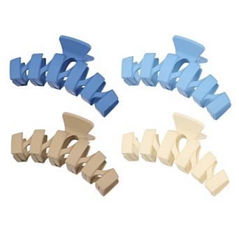 4 pc Hair claw Wave Hair Clips for Women Dark Blue Light Blue Beige Brown