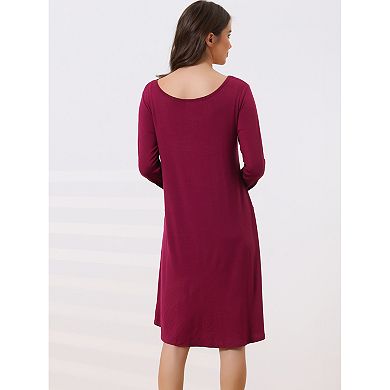 Womens Maternity Dress With Pockets Casual Round Neck Long Sleeve Nightdress