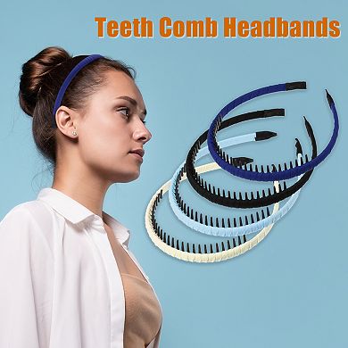 4pcs Women Teeth Comb Headbands Non-slip Hair Hoop Beige Black Green Blue