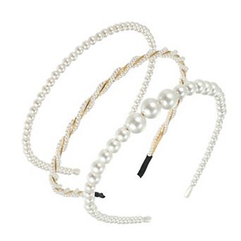 3 pc Fashion Faux Pearls Headbands Set Wedding Faux Pearl For Girl Women