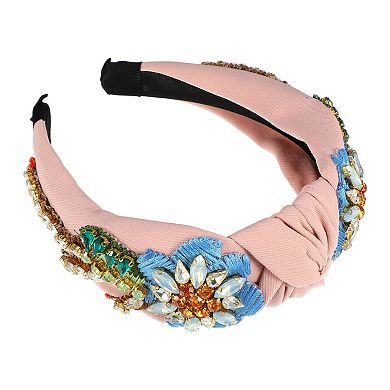 Rhinestone Headband Vintage Flowers Rhinestone Flannel Wide Edge Headband