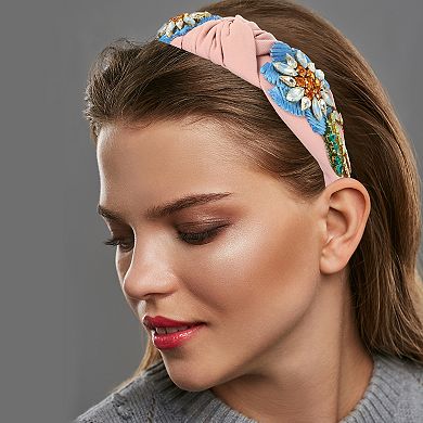 Rhinestone Headband Vintage Flowers Rhinestone Flannel Wide Edge Headband