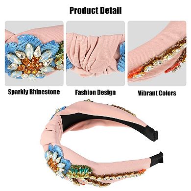 Rhinestone Headband Vintage Flowers Rhinestone Flannel Wide Edge Headband
