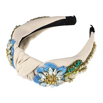 Rhinestone Headband Vintage Flowers Rhinestone Flannel Wide Edge Headband