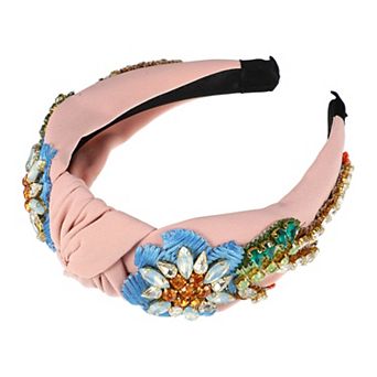 Rhinestone Headband Vintage Flowers Rhinestone Flannel Wide Edge Headband