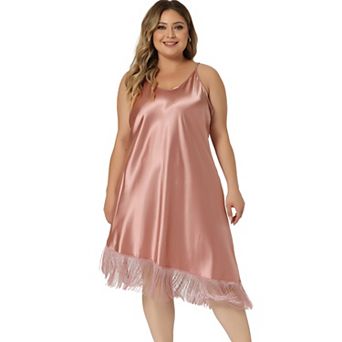 Womens Satin Nightgown Lounge Sleepwear Cami Dress With Tassel Pajama Dress