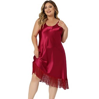 Womens Satin Nightgown Lounge Sleepwear Cami Dress With Tassel Pajama Dress