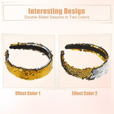 Sequin Headband Sparkle Headbands Elastic Headbands Gold Tone Silver Tone