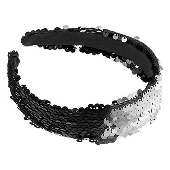 Sequin Headband Sparkle Headbands Shiny Elastic Headbands Black Silver Tone