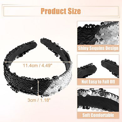 Sequin Headband Sparkle Headbands Shiny Elastic Headbands Black Silver Tone