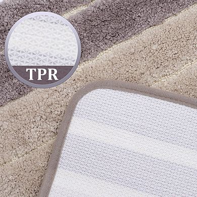 Microfiber Striped Bathroom Rugs Shaggy Soft Thick And Absorbent Bath Mat, 20" X 31"