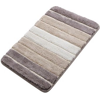 Microfiber Striped Bathroom Rugs Shaggy Soft Thick And Absorbent Bath Mat, 20" X 31"