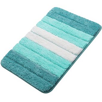 Microfiber Striped Bathroom Rugs Shaggy Soft Thick And Absorbent Bath Mat, 20" X 31"