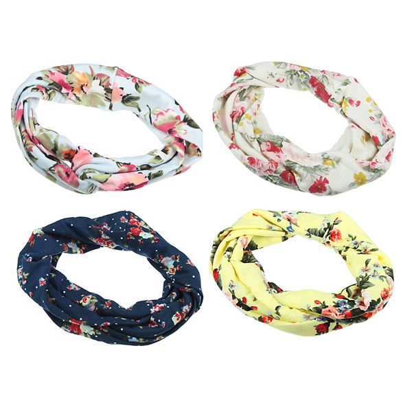 4Pcs Headbands Elastic Turban Rose Flower Style Printed Headband for
