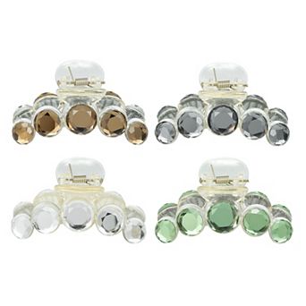 4 pc Hair Accessories Shiny Hair Clips Jaw Grips White Green Champagne Gray