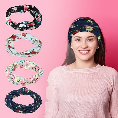 4Pcs Headbands Elastic Turban Rose Flower Style Printed Headband for Women