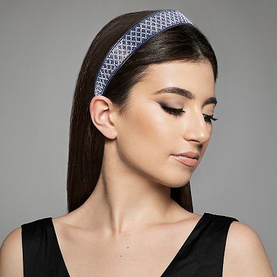 1pcs No Slip Rhinestone Wide-brimmed Headband Blue 4.45"x0.98" Classic Style