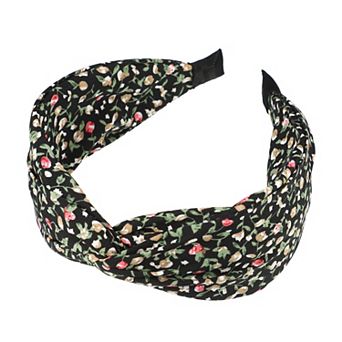 Retro Flower Knotted Headband Non-slip Wide for Girl Women Black 5"x2.09"