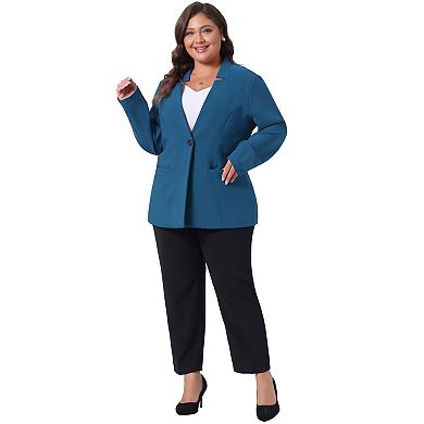 Women's Plus Size Button Long Sleeve Office Work Business Suit Blazer Jacket