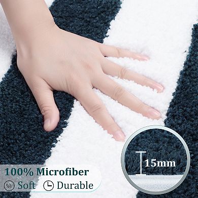 Microfiber Striped Bathroom Rugs Shaggy Soft Thick Water Absorbent Bath Mat, 20" X 31"