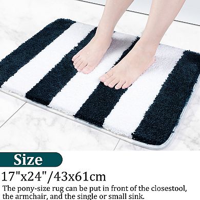 Microfiber Striped Bathroom Rugs Shaggy Soft Thick Water Absorbent Bath Mat, 20" X 31"