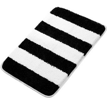 Microfiber Striped Bathroom Rugs Shaggy Soft Thick Water Absorbent Bath Mat, 20" X 31"