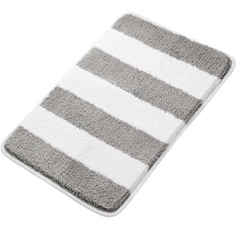 Microfiber Striped Bathroom Rugs Shaggy Soft Thick Water Absorbent Bath Mat, 20" X 31"