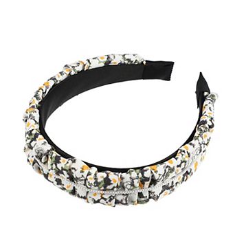 Floral Ruched Headbands Non-slip Pearl Hair Hoop Headbands For Women Black