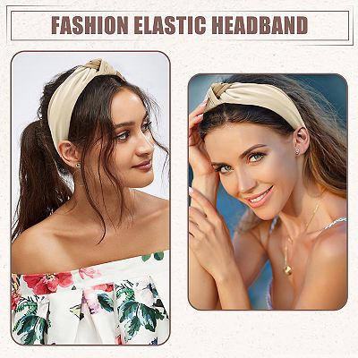 Top Knot Headband For Women Fashion Elastic Wide Hair Hoop Beige Brown
