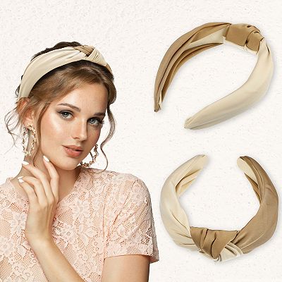 New handmade boutique top knot flexible wide headband champagne New handmade boutique top knot flexible wide headband champagne main image 2