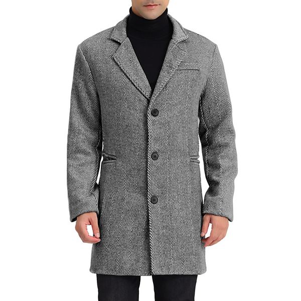 Men's Herringbone Overcoat Regular Fit Notched Lapel Single Breasted
