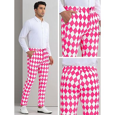 Printed Dress Pants for Men's Regular Fit Flat Front Business Suit Trousers
