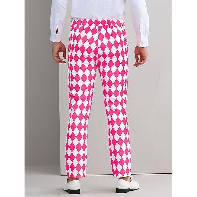 Printed Dress Pants for Men's Regular Fit Flat Front Business Suit Trousers