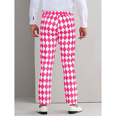 Printed Dress Pants for Men's Regular Fit Flat Front Business Suit Trousers