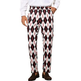 Printed Dress Pants For Men's Regular Fit Flat Front Business Suit Trousers