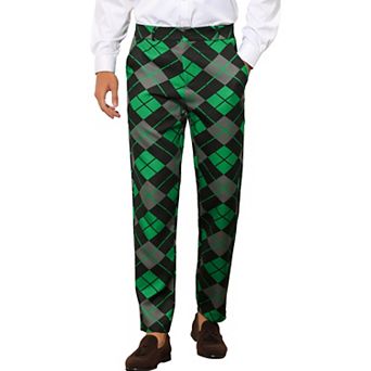 Printed Dress Pants For Men's Regular Fit Flat Front Business Suit Trousers