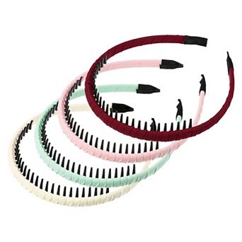 4 pc Women Teeth Comb Headbands Non-slip Hair Hoop Wine Red Beige Pink Blue